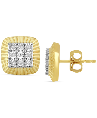 Shop Macy's Men's Diamond Square Cluster Stud Earrings (1/20 Ct. T.w.) In 18k Gold-plated Sterling Silver