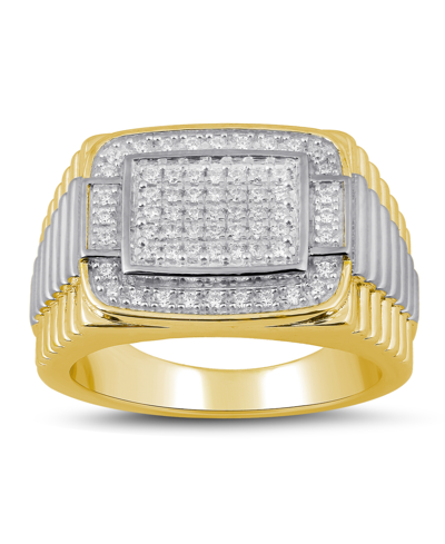 Shop Macy's Men's Diamond Two-tone Cluster Ring (1/2 Ct. T.w.) In Sterling Silver Or 18k Gold Over Silver In White