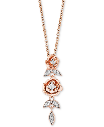 Shop Enchanted Disney Fine Jewelry Diamond Belle Flower Pendant Necklace (1/10 Ct. T.w.) In 14k Rose Gold