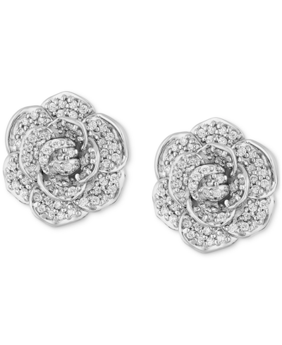 Shop Enchanted Disney Fine Jewelry Diamond Cinderella 70th Anniversary Flower Stud Earrings (1/5 Ct. T.w.) In 14k White Gold