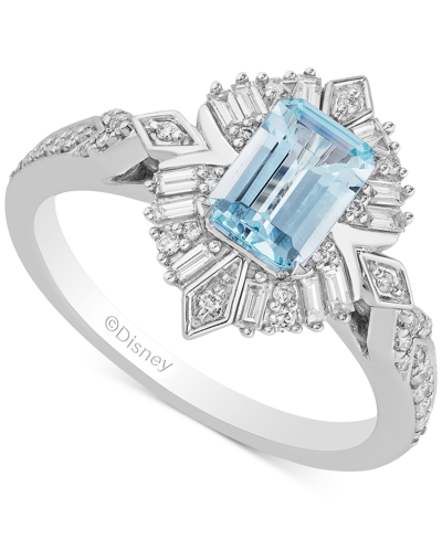 Shop Enchanted Disney Fine Jewelry Aquamarine (7/8 Ct. T.w.) & Diamond (1/3 Ct. T.w.) Elsa Ring In 14k White Gold