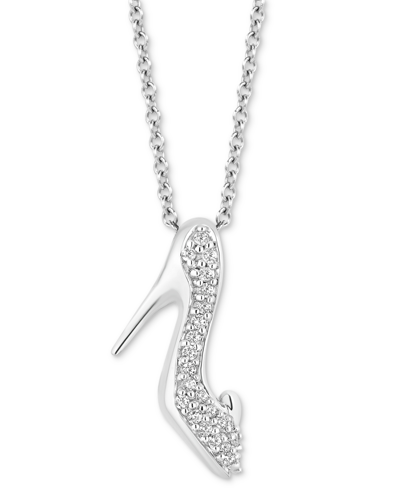 Shop Enchanted Disney Fine Jewelry Diamond Cinderella Slipper Pendant Necklace (1/10 Ct. T.w.) In Sterling Silver, 16" + 2" Extender