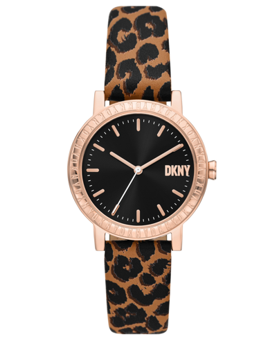 Shop Dkny Women's Soho D Animal Print Leather Strap Watch 34mm In Multi
