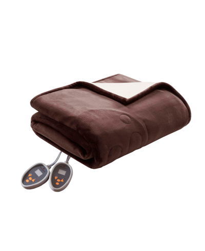 Shop Woolrich Electric Reversible Plush To Berber Blanket, Queen Bedding In Brown