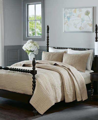 Shop Madison Park Signature Serene Hand Quilted 3-pc. Quilt Set, Full/queen In Tan/beige