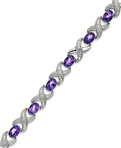Shop Macy's Amethyst (6-1/2 Ct. T.w.) And Diamond Accent Xo Bracelet In Sterling Silver (also In Multi, London B In Purple