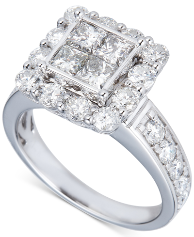 Shop Macy's Diamond Princess Quad Halo Engagement Ring (2-1/2 Ct. T.w.) In 14k White Gold