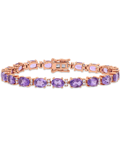 Shop Macy's Amethyst (14 Ct. T.w.) & White Sapphire (3/5 Ct. T.w.) Link Bracelet In 14k Rose Gold In Purple