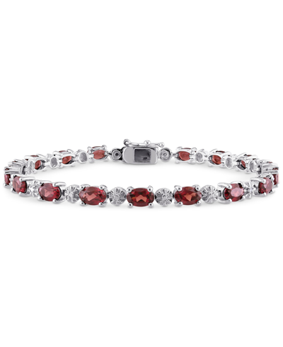 Shop Macy's Garnet (9-7/8 Ct. T.w.) & Diamond Accent Link Bracelet In Sterling Silver (also In Peridot) In Red