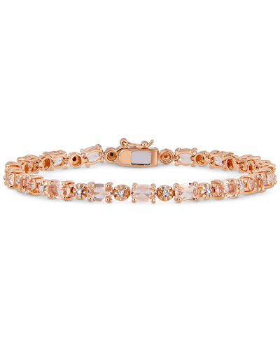 Shop Macy's Simulated Morganite (9 Ct. T.w.) & Diamond Accent Link Bracelet In 18k Rose Gold-plated Sterling Sil In Pink