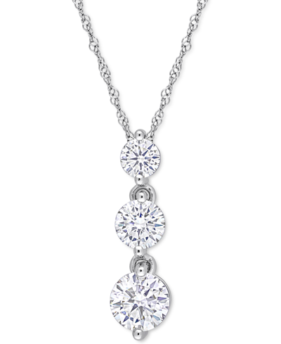 Shop Macy's Lab-created Moissanite Triple Drop 18" Pendant Necklace (1-3/8 Ct. T.w.) In Sterling Silver In White