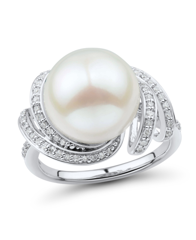 Shop Macy's White Ming Pearl (12mm) & Diamond (1/4 Ct. T.w.) Ring In 14k White Gold