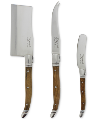Shop French Home Laguiole Connoisseur 3-pc. Olive Wood Cheese Tool Set In Yellow