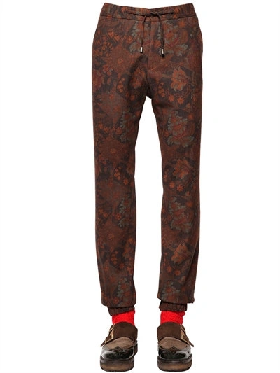 Etro Paisley Wool Jersey Jogging Style Pants In Brown