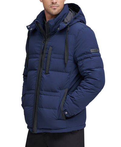 Shop Marc New York Men's Huxley Crinkle Down Jacket With Removable Hood In Blue