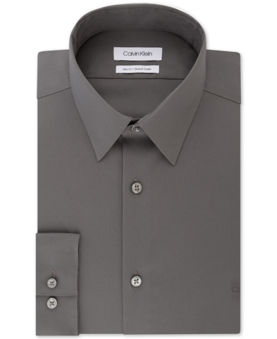 Shop Calvin Klein Men's Slim-fit Stretch Flex Collar Dress Shirt, Online Exclusive Created For Macy's In Gray