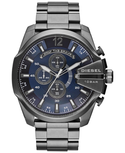 Shop Diesel Men's Chronograph Mega Chief Gunmetal Ion-plated Stainless Steel Bracelet Watch 59x51mm Dz4329 In Gray