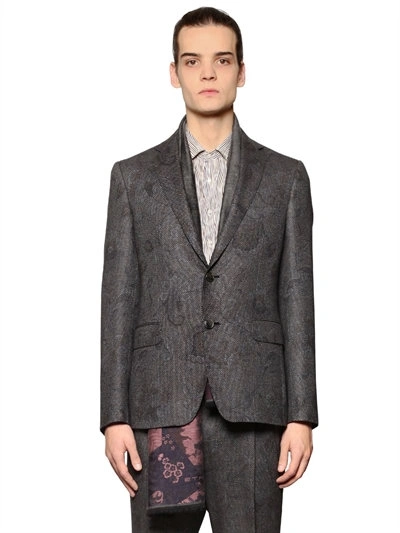 Etro Paisley Wool & Silk Jacquard Jacket In Dove Grey