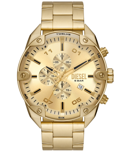 Shop Diesel Men's Spiked Gold-tone Stainless Steel Bracelet Watch, 49mm