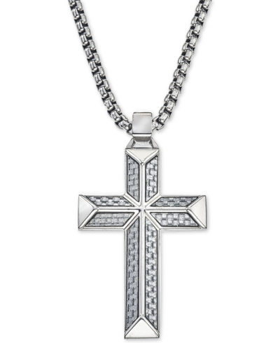 Shop Esquire Men's Jewelry Cross Pendant Necklace In Gray Carbon Fiber And Stainless Steel, Created For Macy's