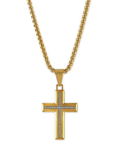 Shop Esquire Men's Jewelry Diamond Cross Pendant Necklace (1/6 Ct. T.w.) , Created For Macy's In Yellow