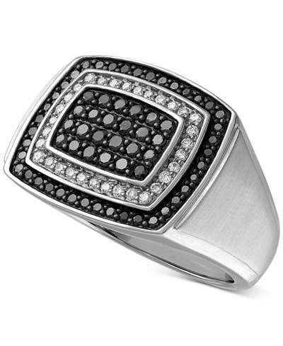 Shop Macy's Men's Black & White Diamond Ring (1 Ct. T.w.) In 10k Gold Or 10k White Gold