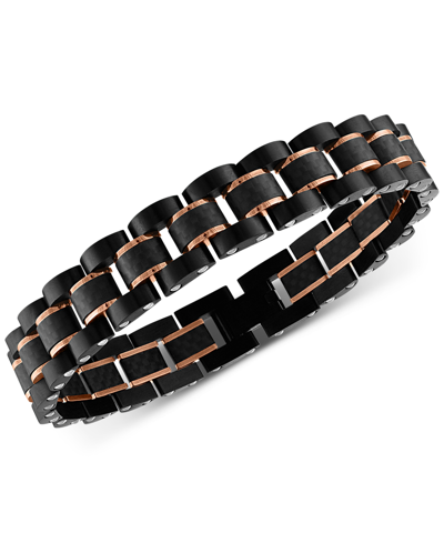 Shop Esquire Men's Jewelry Watch Link Bracelet In Stainless Steel And Black Carbon Fiber, Created For Macy's In Pink
