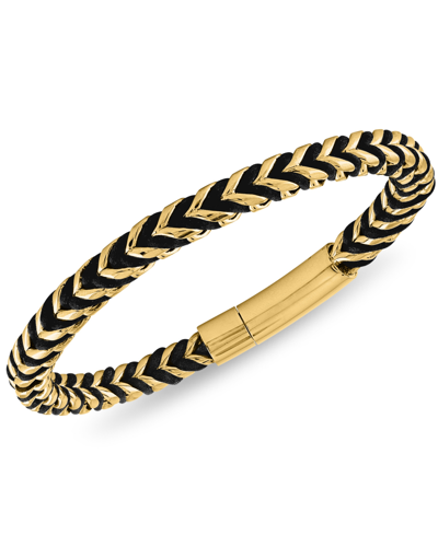 Shop Esquire Men's Jewelry Nylon Cord Statement Bracelet In Gold Ion-plated Stainless Steel Or Stainless Steel, Created For Mac In Black