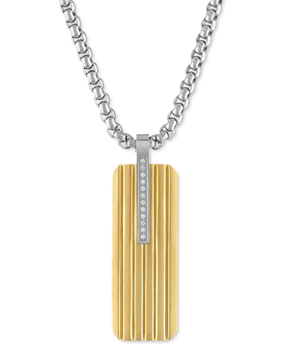 Shop Esquire Men's Jewelry Diamond Accent Two-tone Dog Tag 22" Pendant Necklace In Stainless Steel & Gold-tone Ion-plate, Creat