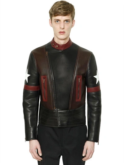 Shop Givenchy Patchwork Leather Biker Jacket, Black