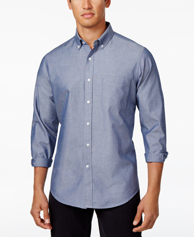 Shop Club Room Men's Solid Stretch Oxford Cotton Shirt, Created For Macy's In Blue