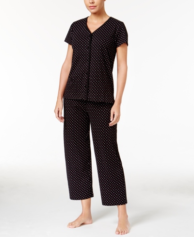 Shop Charter Club Short Sleeve Top And Capri Pant Cotton Pajama Set, Created For Macy's In Black