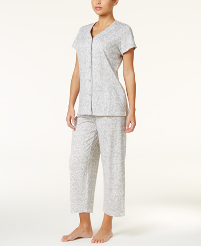 Shop Charter Club Short Sleeve Top And Capri Pant Cotton Pajama Set, Created For Macy's In Gray
