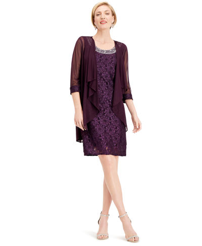 Shop R & M Richards Embellished Lace Sheath Dress & Jacket In Purple