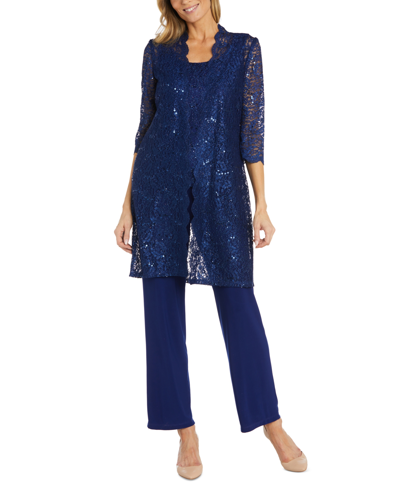 Shop R & M Richards 3-pc. Sequined Lace Pantsuit & Jacket In Blue