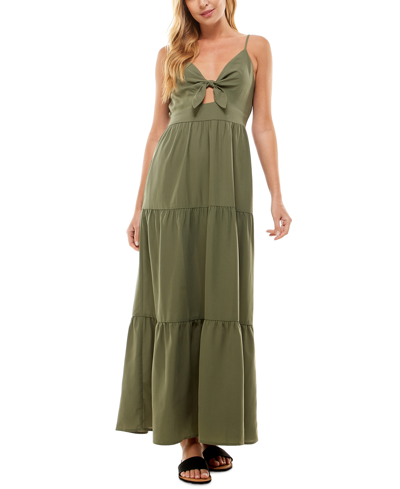 Shop Kingston Grey Juniors' Tie-front Tiered Maxi Dress In Green