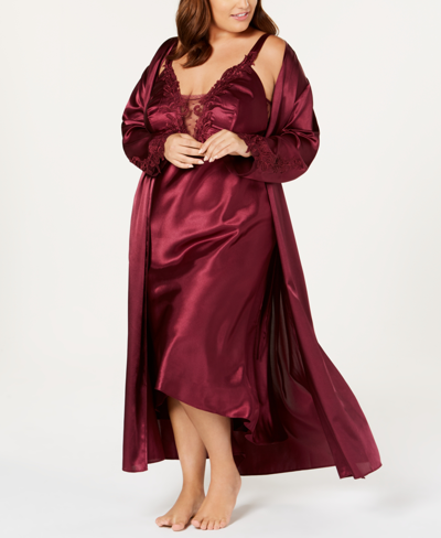 Shop Flora By Flora Nikrooz Plus Size Satin Stella Robe Lingerie In Red