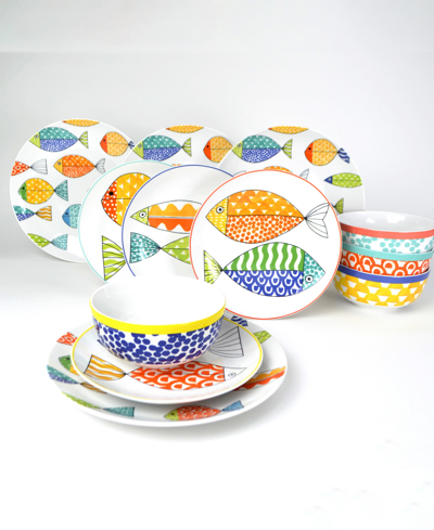 Shop Euro Ceramica Fresh Catch 12 Piece Dinnerware Set, Service For 4 In Multi