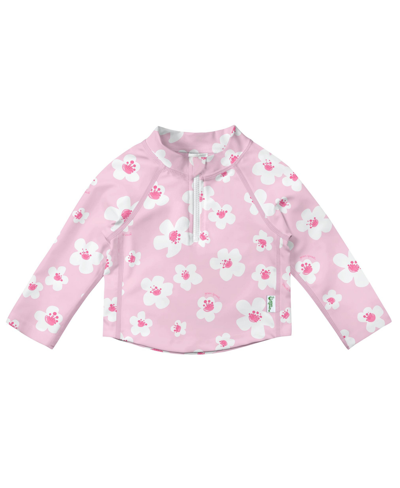Shop Green Sprouts Baby Girls Long Sleeve Zip Rash Guard Shirt In Pink
