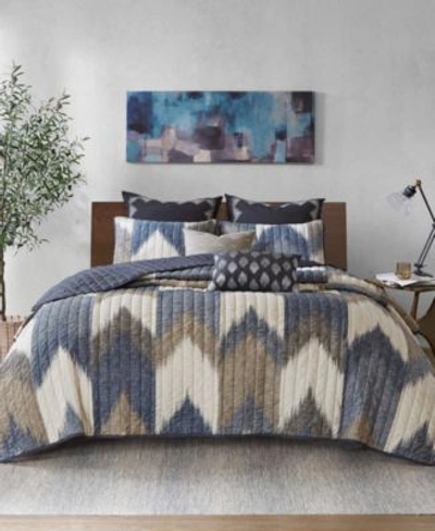 Shop Ink+ivy Inkivy Alpine Chevron Stripe Coverlet Sets Bedding In Blue