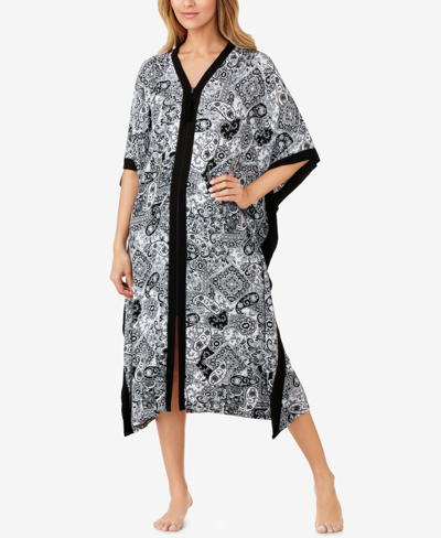 Shop Ellen Tracy Zip-front Printed Caftan In White