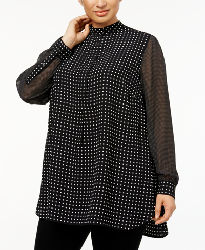 Shop Anne Klein Plus Size Mixed-dot Tunic In Black