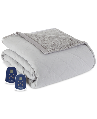 Shop Shavel Reversible Micro Flannel To Sherpa Twin Electric Blanket Bedding In Gray
