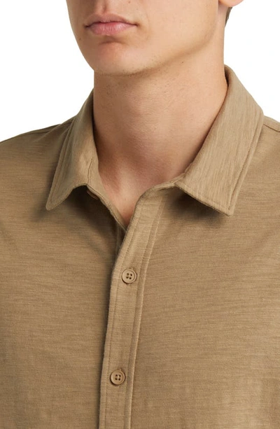 Shop Vince Short Sleeve Cotton Slub Button-up Shirt In Olive Moss