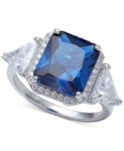 Shop Macy's Cubic Zirconia Blue Halo Statement Ring In Sterling Silver