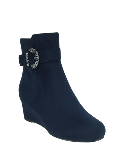 Shop Impo Women's Gandan Medium And Wide Width Wedge Bootie With Memory Foam Women's Shoes In Blue