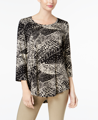 Shop Jm Collection 3/4-sleeve Printed Tunic Top, Created For Macy's In Black