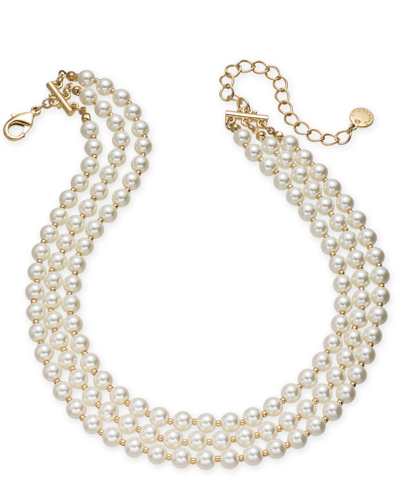 Shop Charter Club Gold-tone Imitation Pearl Triple-row Choker Necklace, 16" + 2" Extender, Created For Macy's In Tan/beige