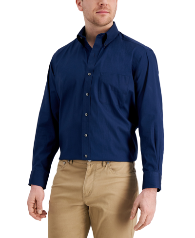 Shop Club Room Men's Regular Fit Cotton Pinpoint Dress Shirt, Created For Macy's In Blue