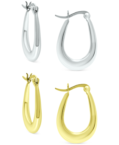 Shop Giani Bernini 2-pc. Set Polished Oval Hoop Earrings In Sterling Silver & 18k Gold-plate, Created For Macy's